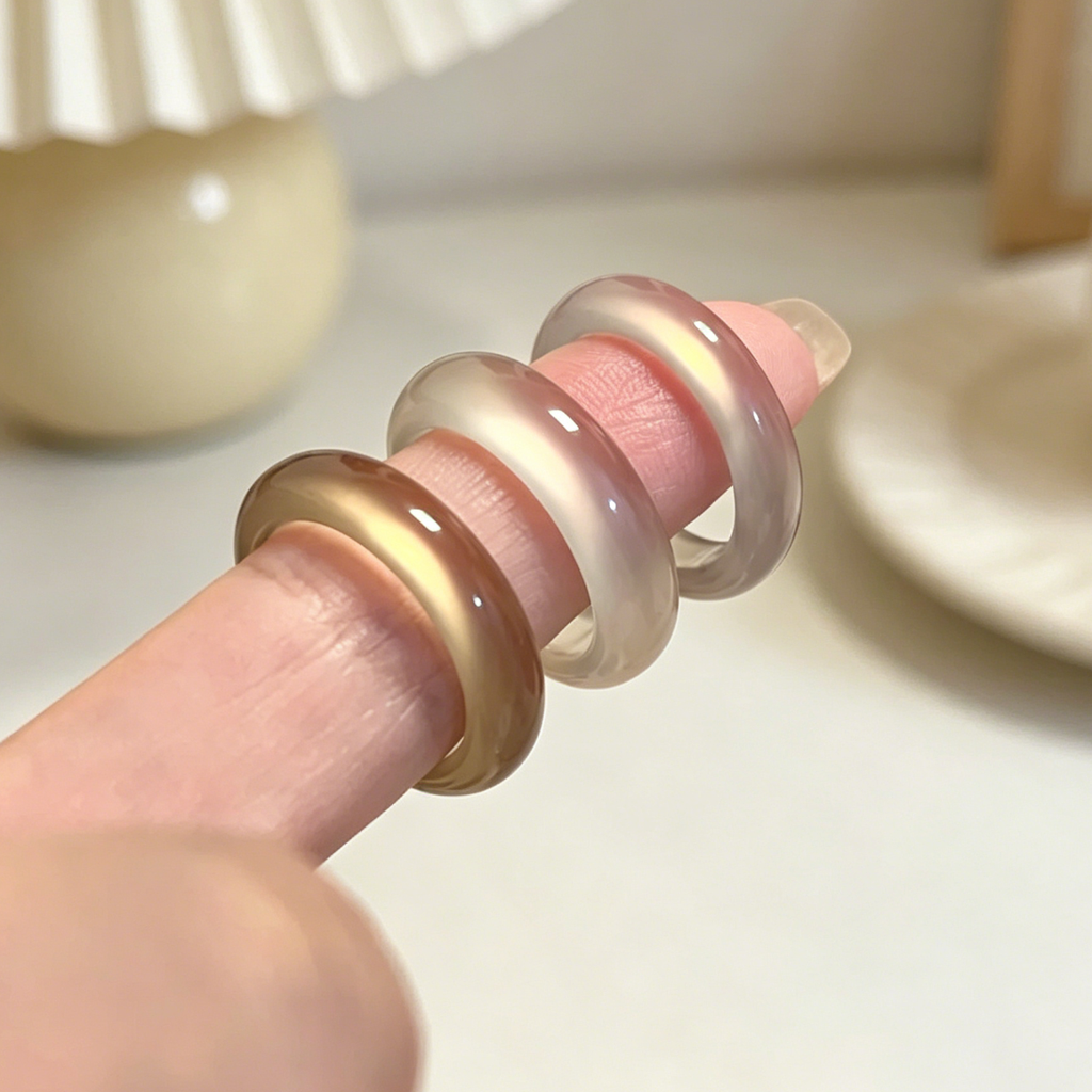 Natural Brazilian Agate & White Chalcedony Gemstone Ring