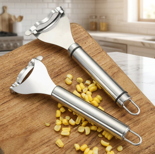Stainless Steel Corn Stripper with Long Handle, Manual Corn Kernel Remover, Corn Cob Peeler, Ergonomic Grip, Heavy Duty Kitchen Tool, Easy to Clean