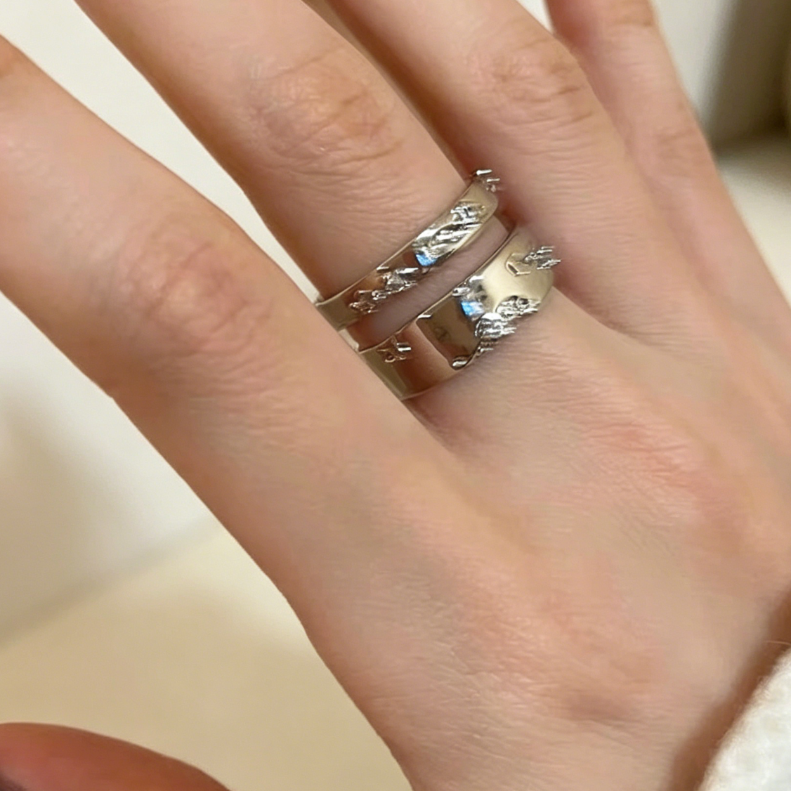 Silver-Tone Adjustable Zircon Open Ring